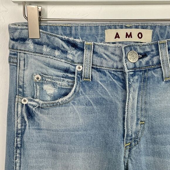 AMO Blue Fairfax Twist Distressed Split Hem Skinny Jeans 24 - Picture 3 of 7